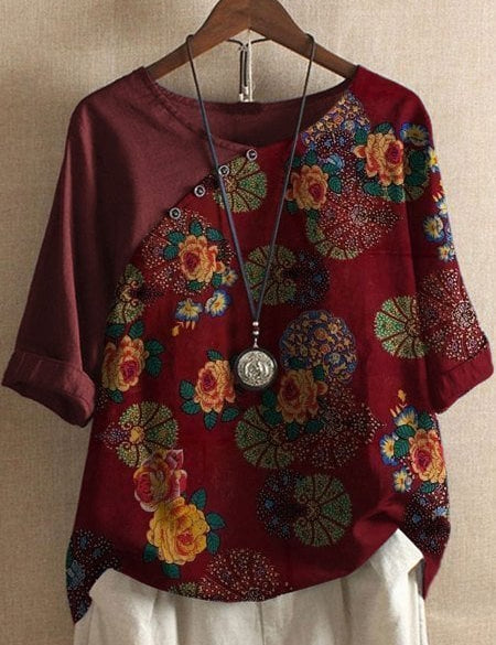 BELEN | Floral Pattern Short-Sleeved Shirt