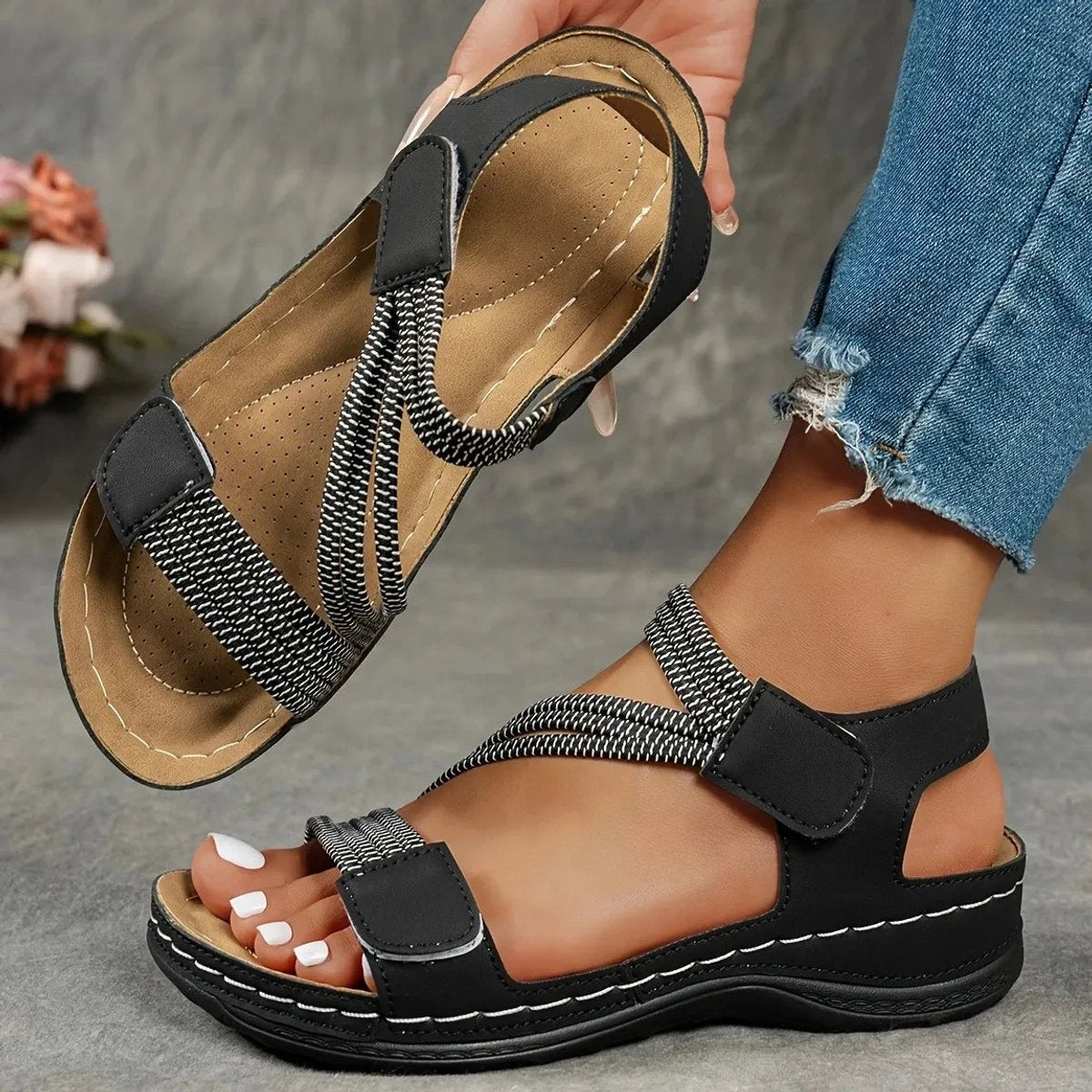 Amelia | Women's Elastic Strap Adjustable Comfort Sandals Lightweight Cushioned Sole 5