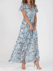 Aria | Women's Floral Flutter-Sleeve V Neck Dress Flowy Maxi 2
