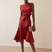 Beatrice | Damen Drapiertes Asymmetrisches Midikleid 0