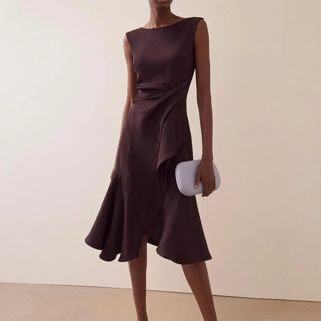 Beatrice | Damen Drapiertes Asymmetrisches Midikleid 5