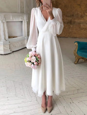 Birgit | Damen Klassisches Langarm Fließendes Brautkleid 0
