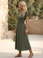Camila | Women's V-Neck Twisted-Waist Short Sleeve Midi Dress 2