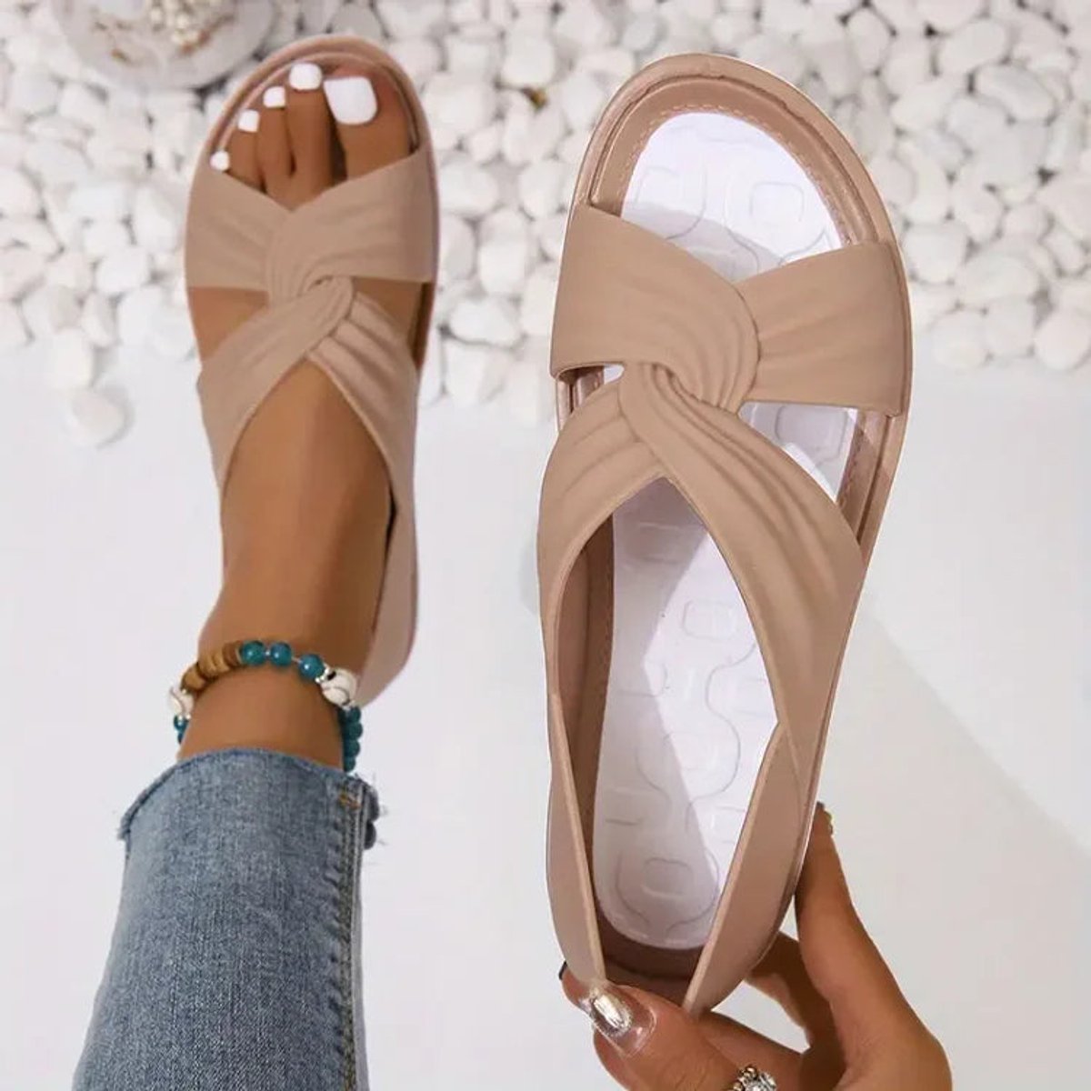 Charlotte | Women Comfort Sandals Orthopedic Slip-On Twisted Strap Flats 3