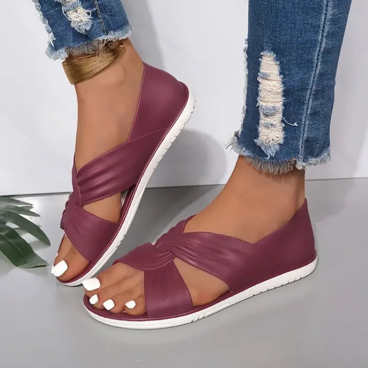 Charlotte | Women Comfort Sandals Orthopedic Slip-On Twisted Strap Flats 8