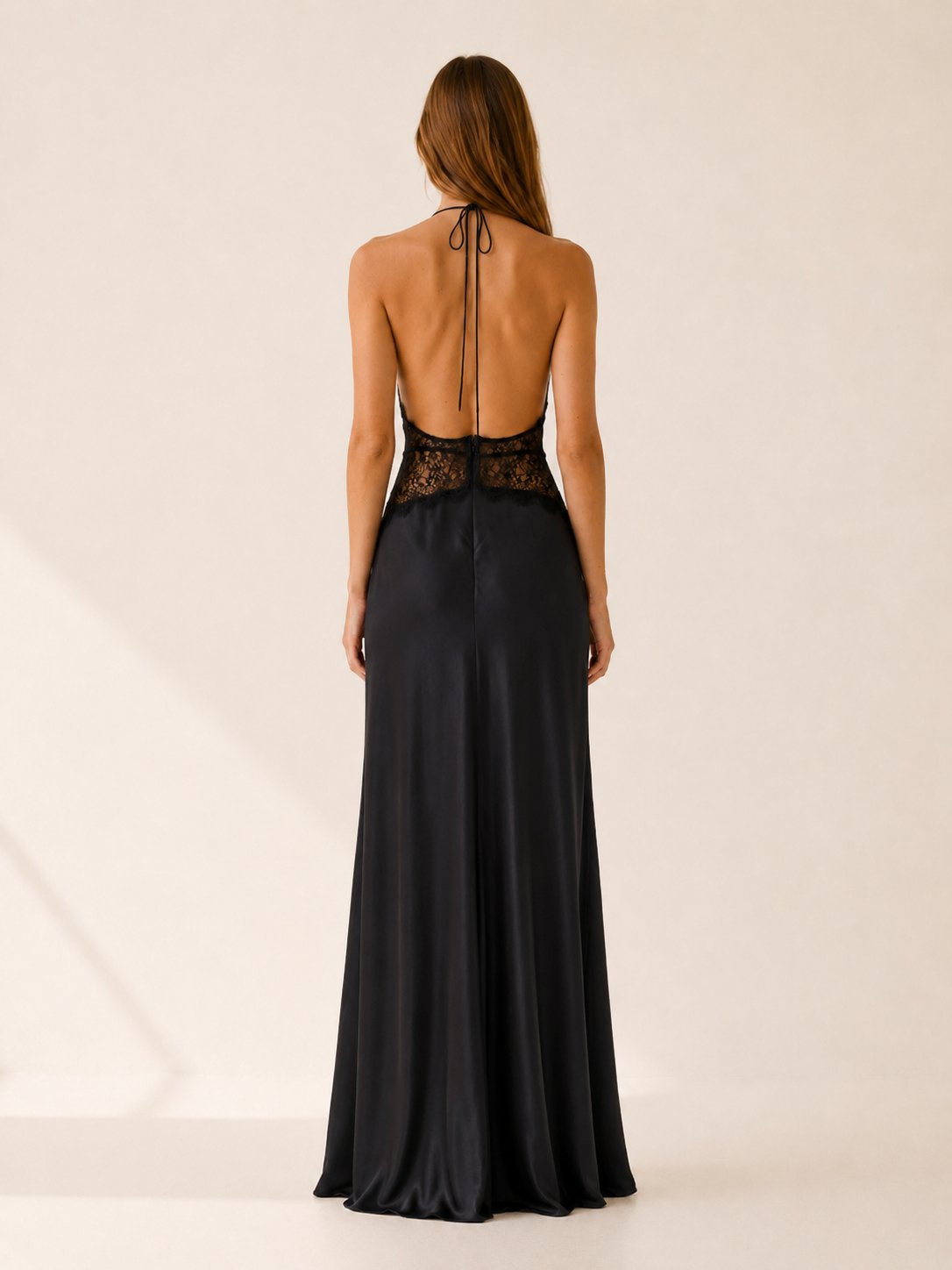 Charlotte | Women's Deep-Plunge Halter-Neck Lace-Waist Backless Maxi Dress 2