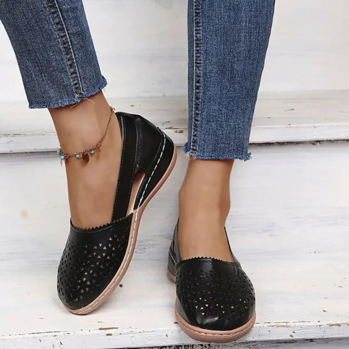 Charlotte | Women's Perforated Slip-On Comfort Sandals Breathable Casual Flats 7