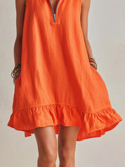 Charlotte | Women's Sleeveless Linen Stand-Collar Zip-Front Ruffle Mini Dress 6