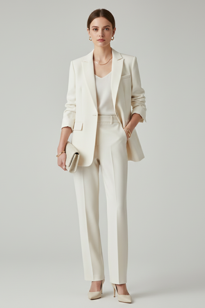 Chic Women's Blazer Set with Defined Silhouette and Straight-Leg Trousers for Professional and Casual Style 0