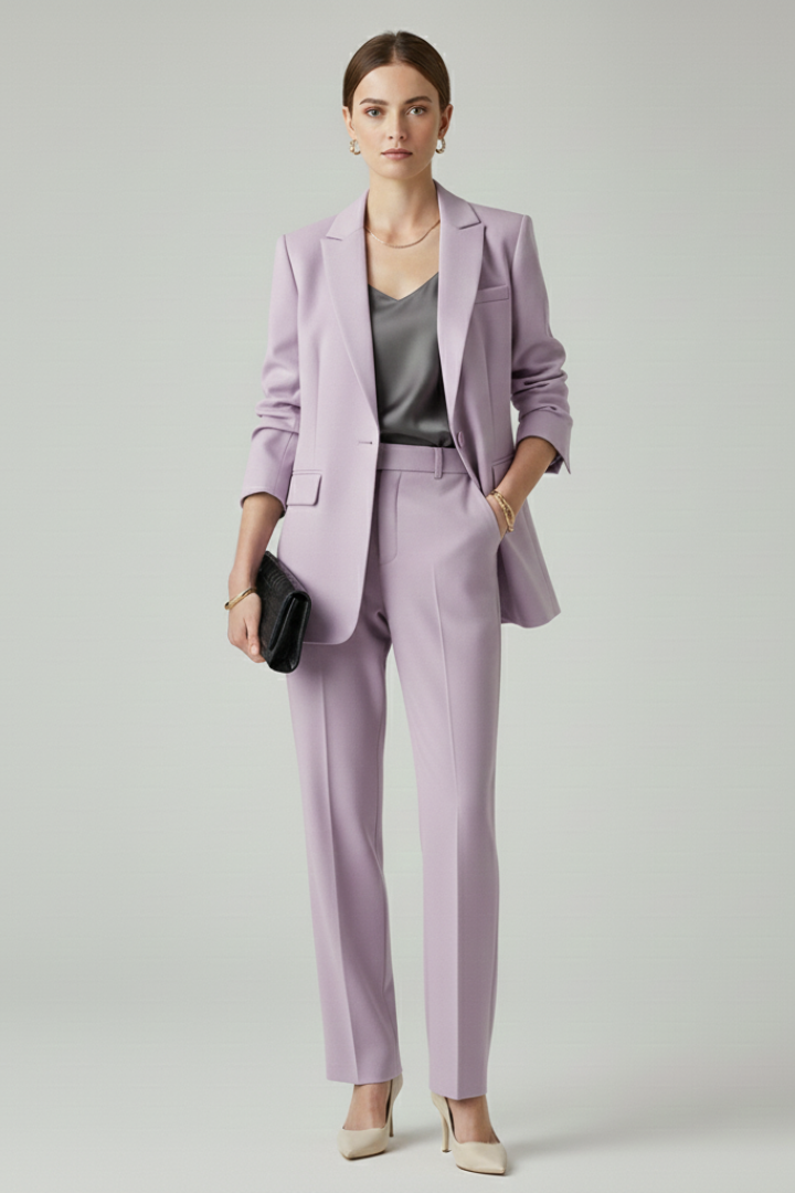 Chic Women's Blazer Set with Defined Silhouette and Straight-Leg Trousers for Professional and Casual Style 6