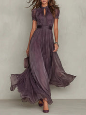 Clara | Damen Kurzarm Keyhole Maxi-Kleid mit fließendem Chiffon-Rock 0