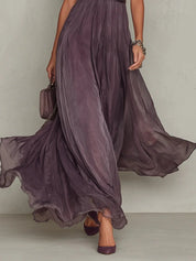 Clara | Damen Kurzarm Keyhole Maxi-Kleid mit fließendem Chiffon-Rock 4