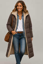 Winter Coats Women Long Hooded Coat with Zip Closure and Pockets for Stylish Warmth