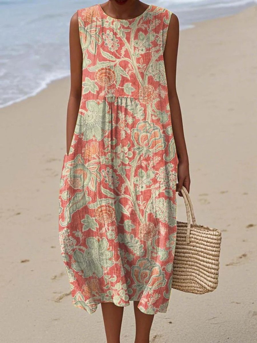 Eleanor | Women's Sleeveless Relaxed-Fit Floral Summer Dress Midi 0