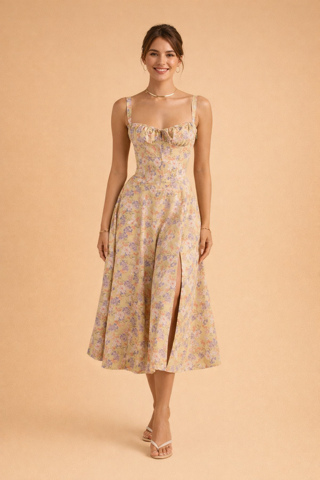 Elegant Waist-Defined Dress with Adjustable Lace-Up Back for Women 0