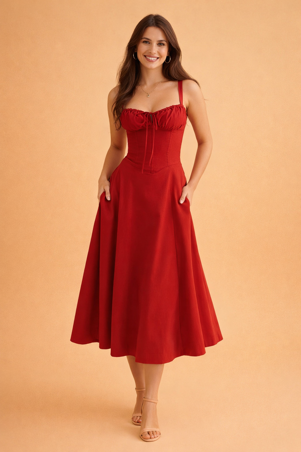 Elegant Waist-Defined Dress with Adjustable Lace-Up Back for Women 5