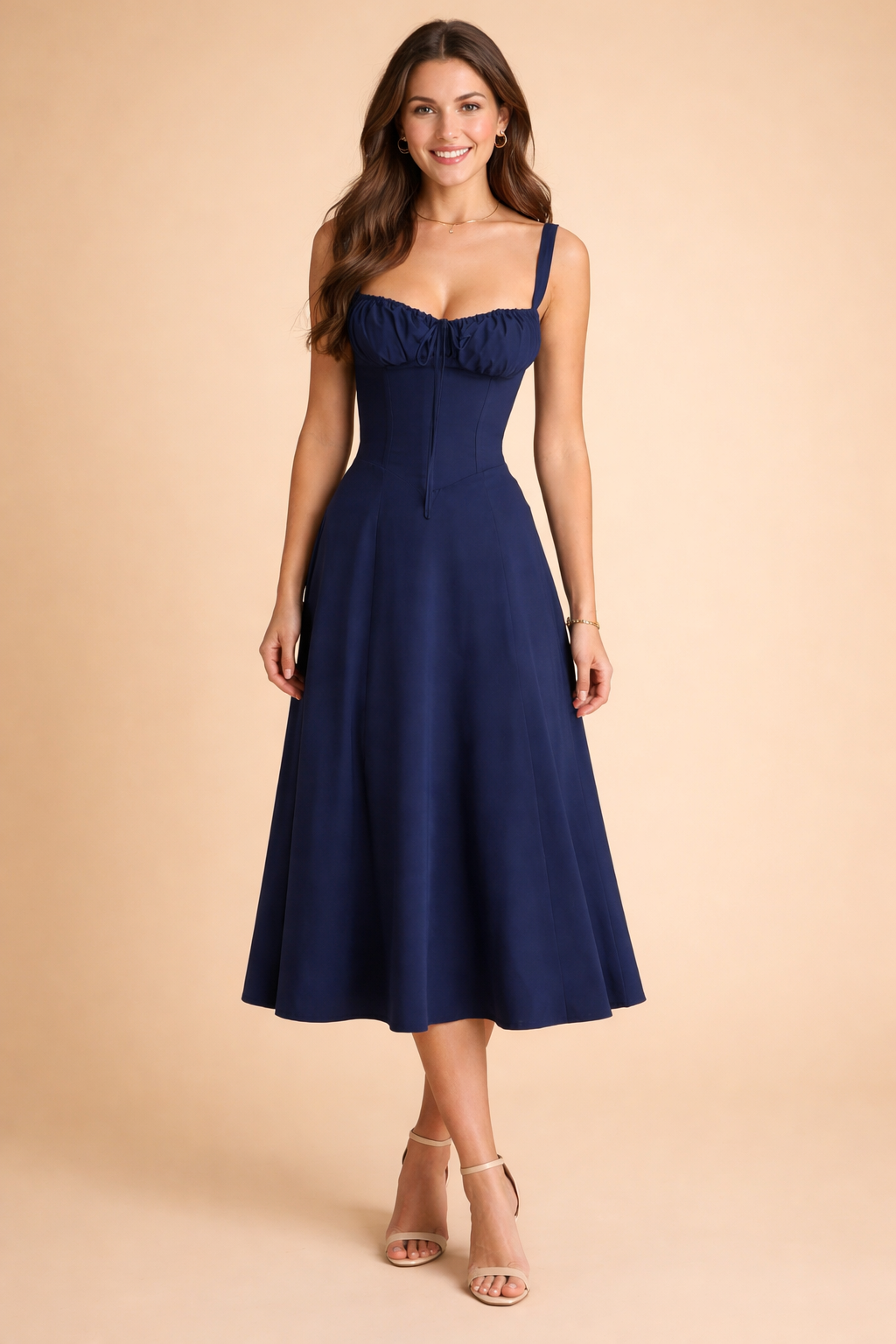 Elegant Waist-Defined Dress with Adjustable Lace-Up Back for Women 7