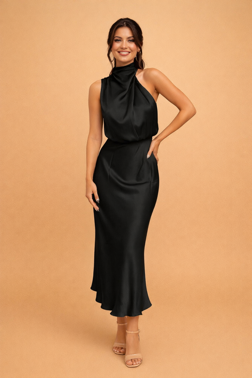 Elegant Women's Midi Dress - One-Shoulder Cocktail Dress for Formal Events and Special Occasions 0