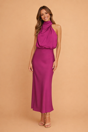 Elegant Women's Midi Dress - One-Shoulder Cocktail Dress for Formal Events and Special Occasions 3