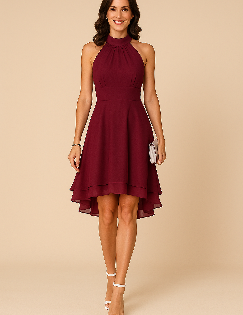 Elegant Women's Summer Cocktail Dress with Flared Hem and High Neck for Formal Events 5