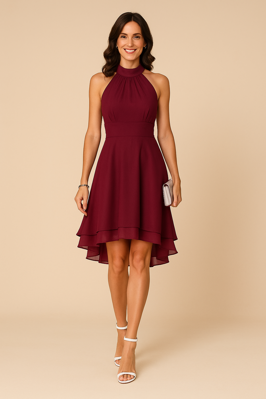 Elegant Women's Summer Cocktail Dress with Flared Hem and High Neck for Formal Events 5