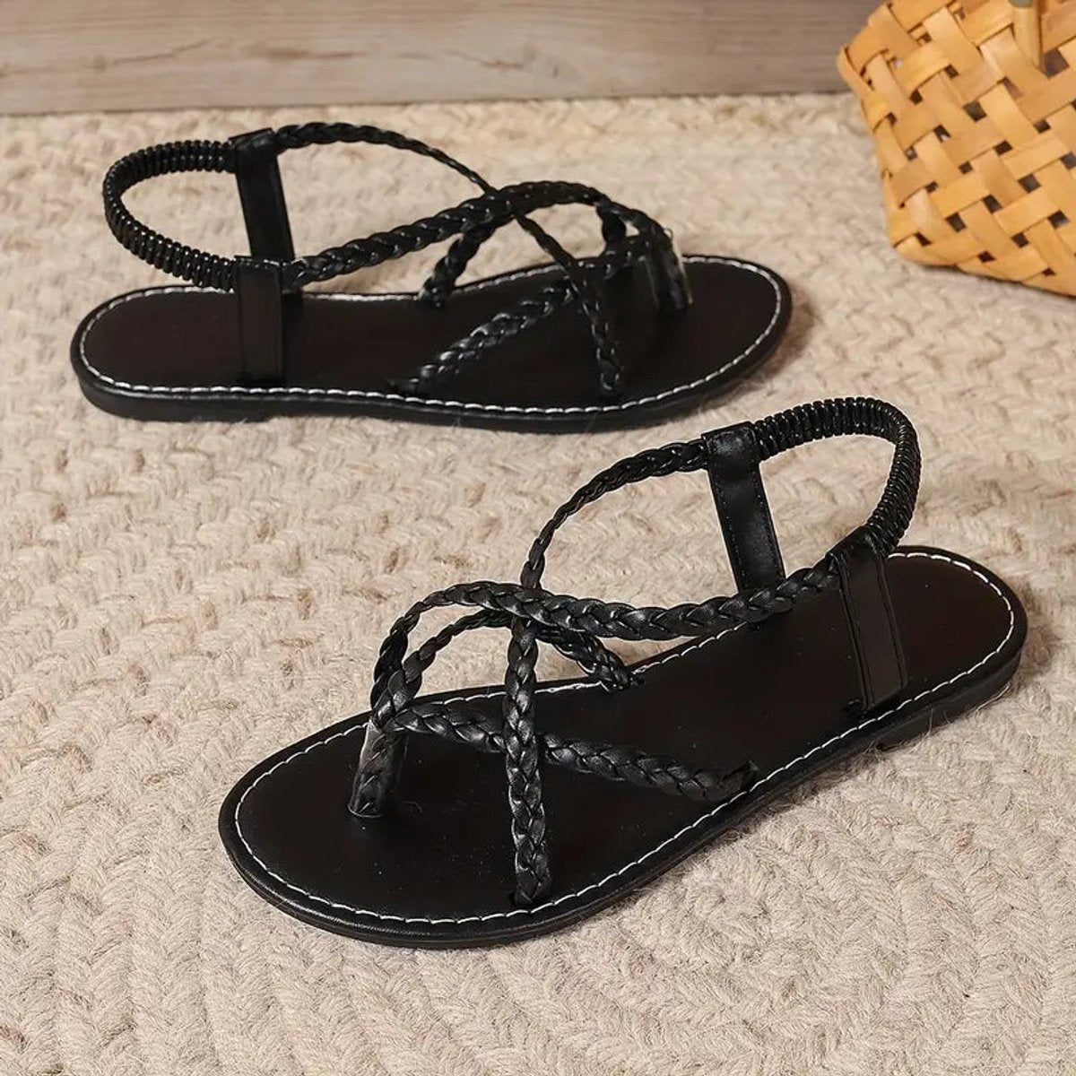 Emma | Women's Braided Flat Comfort Sandals Elastic Slingback Summer 7