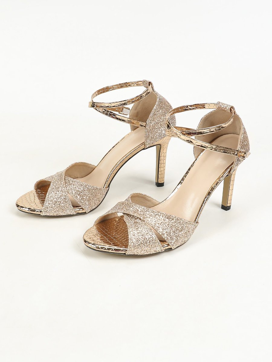Emma | Women's Glitter Stiletto Ankle Strap Comfort Sandals Open Toe 2