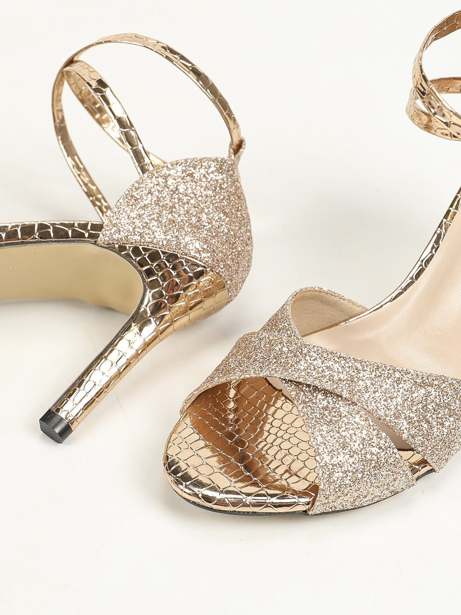 Emma | Women's Glitter Stiletto Ankle Strap Comfort Sandals Open Toe 3