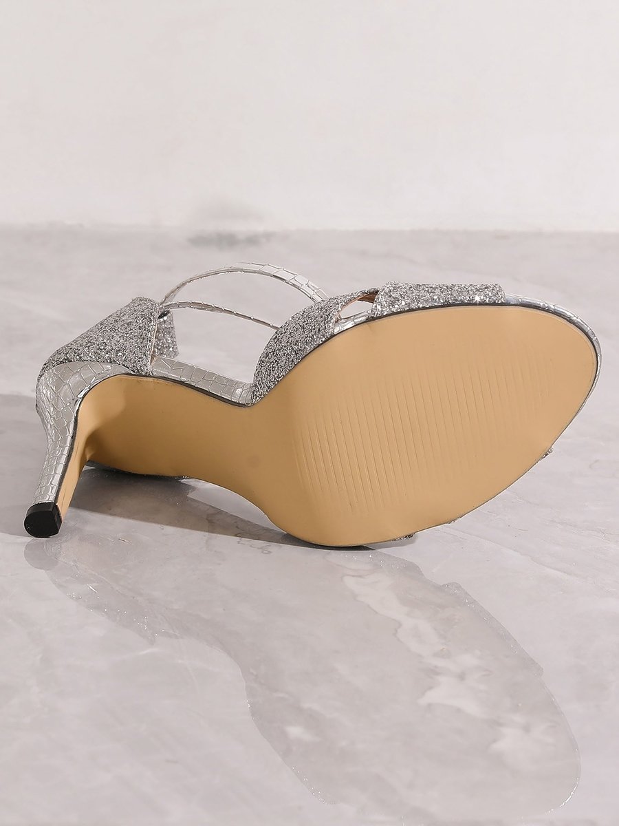 Emma | Women's Glitter Stiletto Ankle Strap Comfort Sandals Open Toe 8