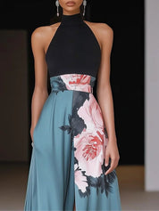 Grace | Women's Halter-Neck Floral A-Line Formal & Evening Dress Maxi Slit Gown 1