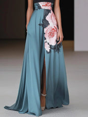 Grace | Women's Halter-Neck Floral A-Line Formal & Evening Dress Maxi Slit Gown 2