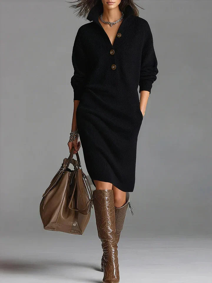 Helene | Damen Midikleid mit Knopfleiste und Rippstruktur 3