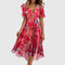 Helga | Damen Blumen V-Ausschnitt Midi Kleid 0