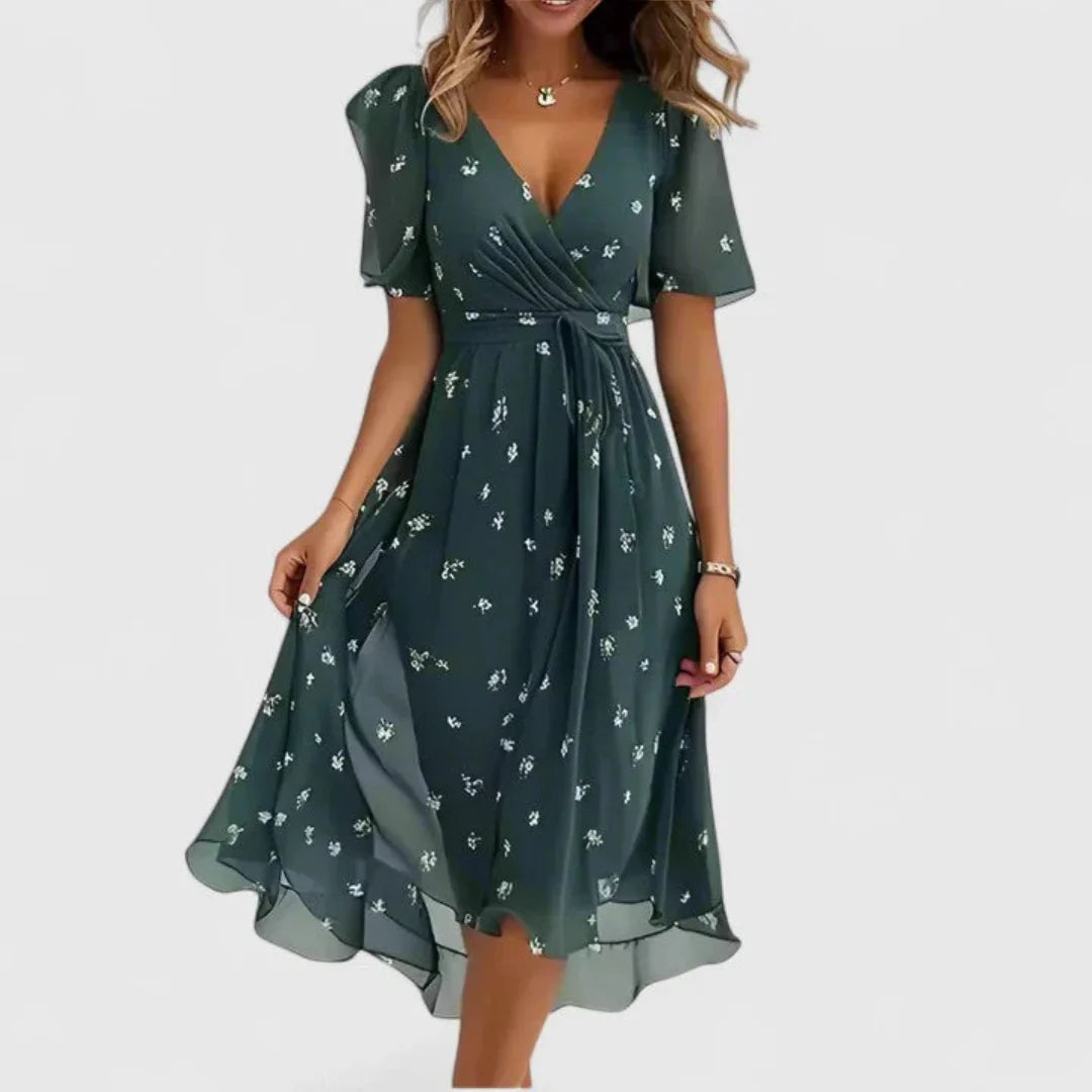 Helga | Damen Blumen V-Ausschnitt Midi Kleid 2