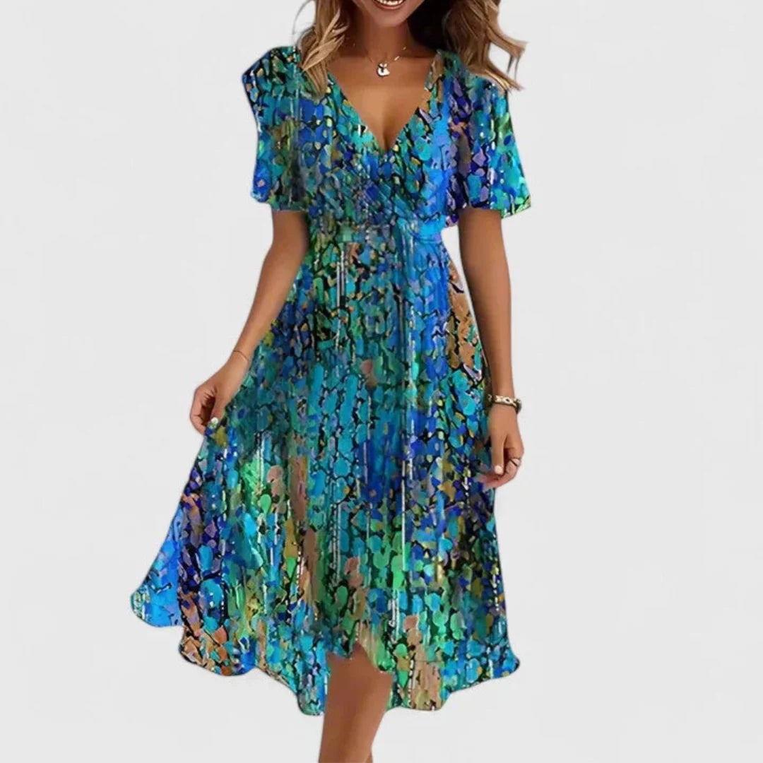 Helga | Damen Blumen V-Ausschnitt Midi Kleid 3