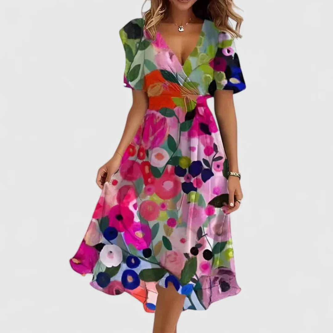 Helga | Damen Blumen V-Ausschnitt Midi Kleid 6