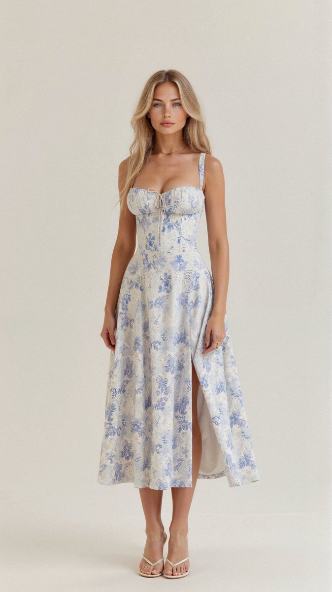 Isabella | Women's Floral Corset Midi Summer Dress Jumpsuit Slit Skirt 0