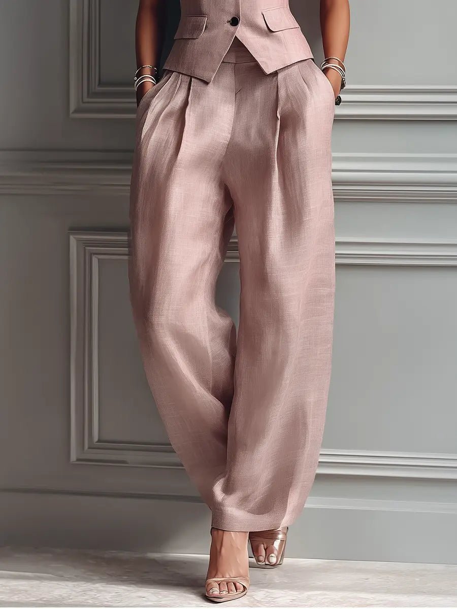 Isabella | Women's Linen Tailored Waistcoat Wide Leg Pants Two-Piece Set 2