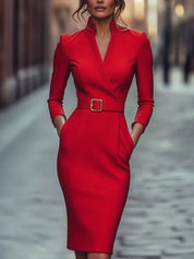 Jana | Damen Herbst-Wickel-Midikleid mit Gürtel 10