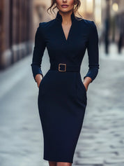 Jana | Damen Herbst-Wickel-Midikleid mit Gürtel 5