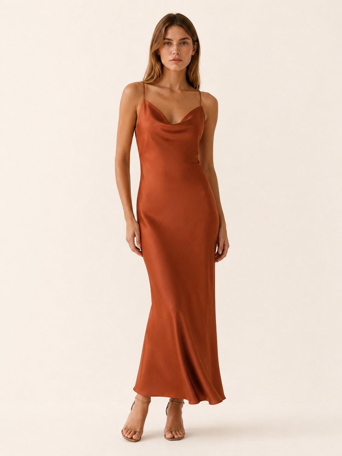 Layla | Women's Satin Cowl-Neck Sleeveless Maxi Dresses 0