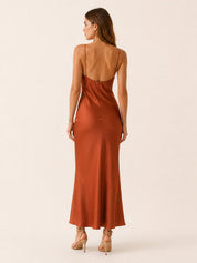Layla | Women's Satin Cowl-Neck Sleeveless Maxi Dresses 1