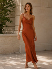Layla | Women's Satin Cowl-Neck Sleeveless Maxi Dresses 2