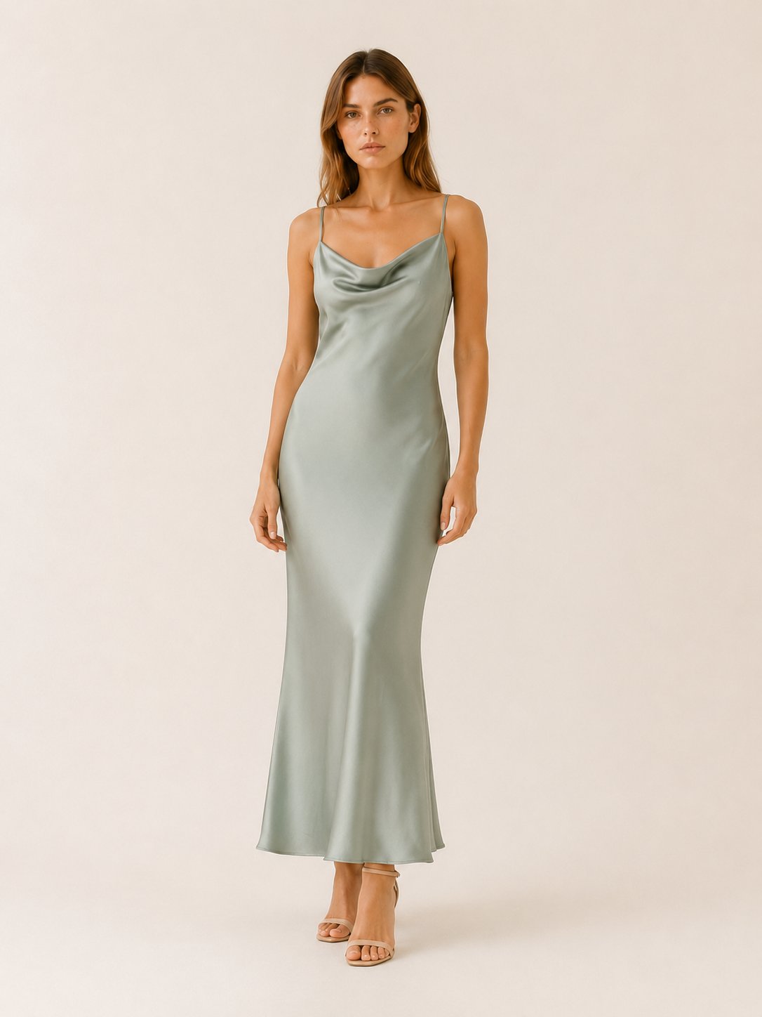 Layla | Women's Satin Cowl-Neck Sleeveless Maxi Dresses 3