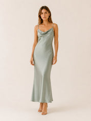 Layla | Women's Satin Cowl-Neck Sleeveless Maxi Dresses 3