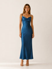 Layla | Women's Satin Cowl-Neck Sleeveless Maxi Dresses 4