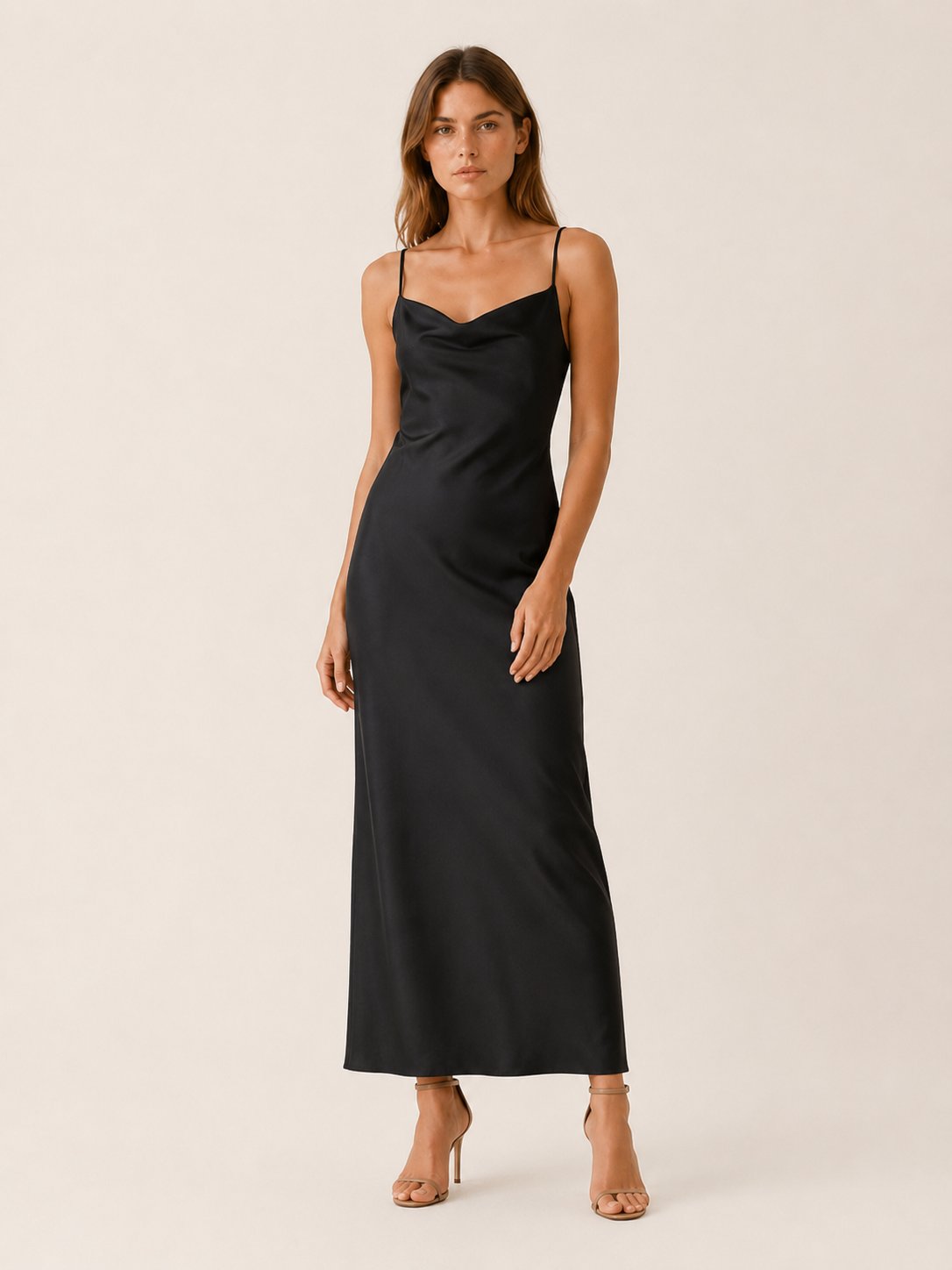 Layla | Women's Satin Cowl-Neck Sleeveless Maxi Dresses 5