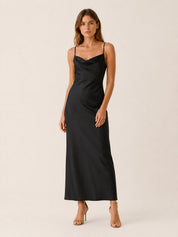 Layla | Women's Satin Cowl-Neck Sleeveless Maxi Dresses 5