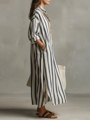Luisa | Damen Linnen Gestreiftes Oversized Hemdkleid Maxi 1