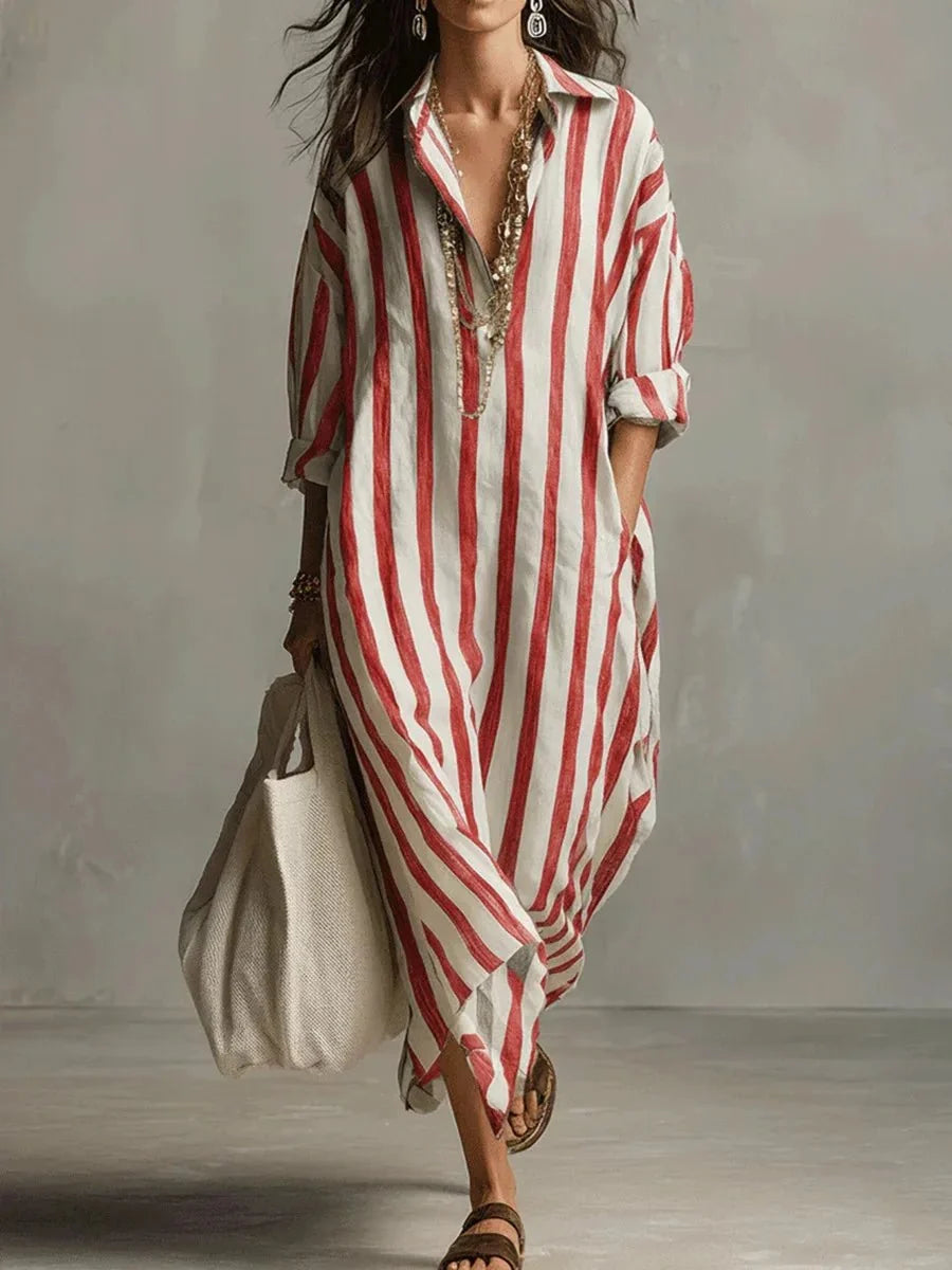 Luisa | Damen Linnen Gestreiftes Oversized Hemdkleid Maxi 5